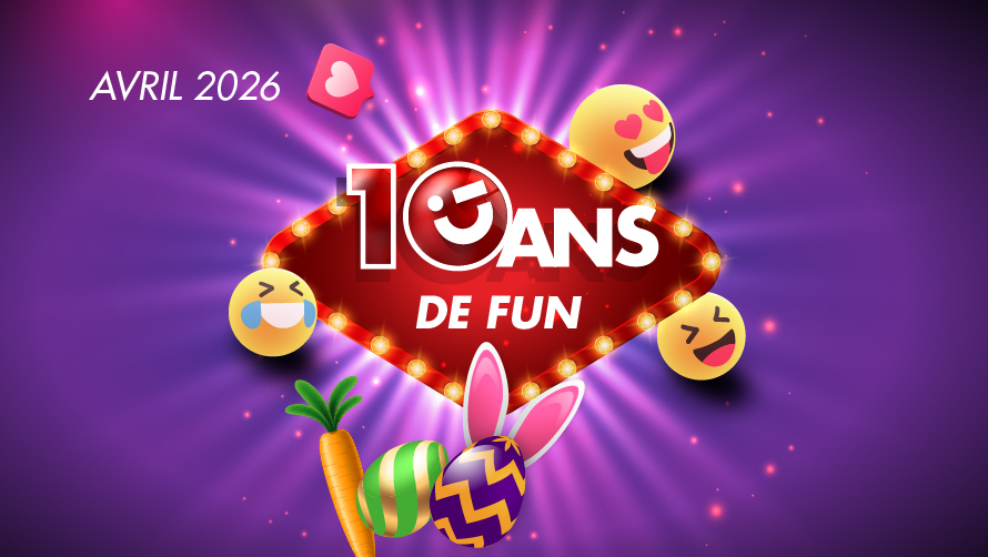 10 ans de fun écrit sur une enseigne évoquant les néons de Las Vegas